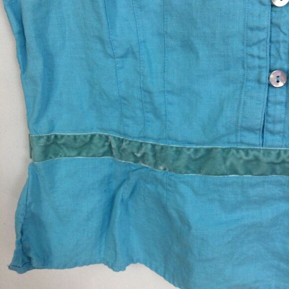Richard Malcolm Irish Linen Sleeveless Crew Neck Button Up Blouse Top Blue Med - Picture 5 of 12